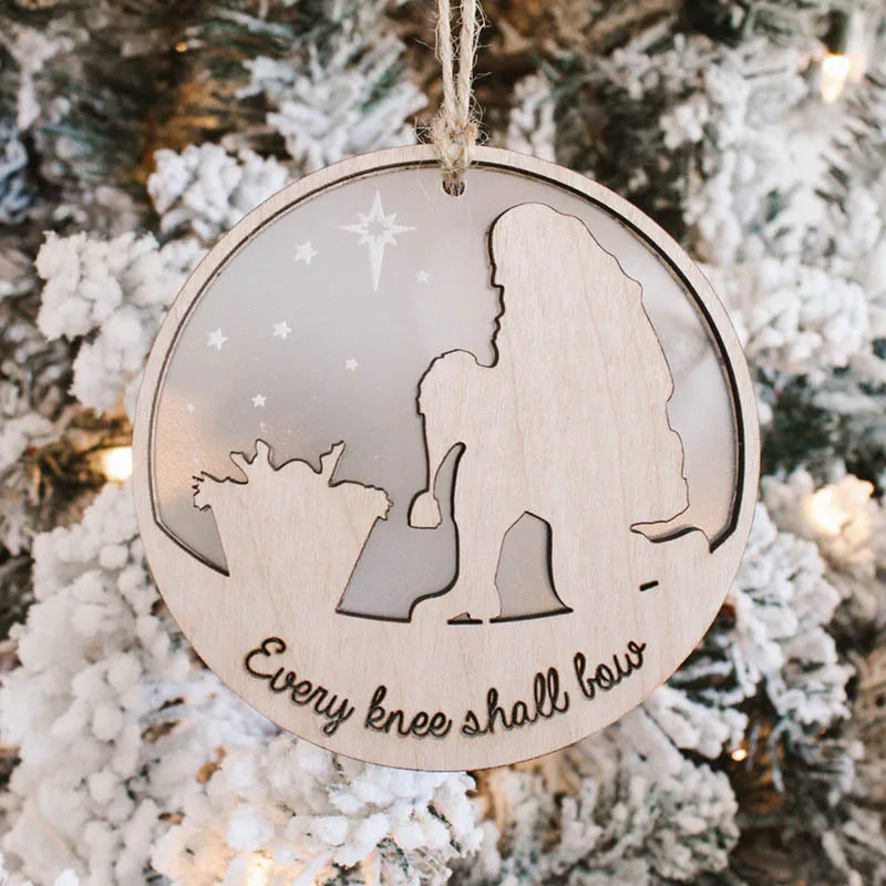 Wooden silent night Christmas tree decoration handmade 2 layer wise man Christmas scene Christmas pendant