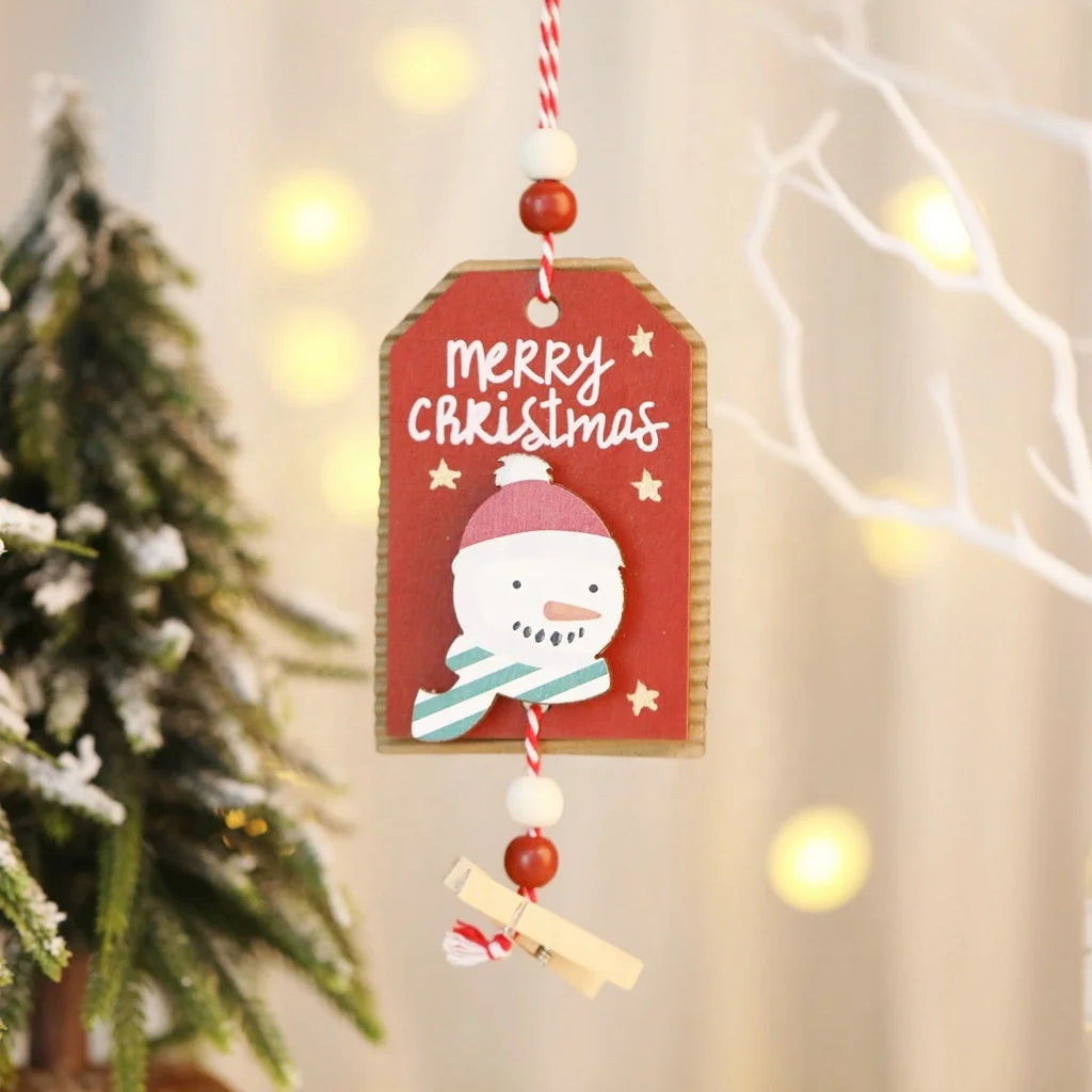 Christmas tree wooden label pendant creative 3D painted wooden sign hanging Christmas tree wooden clip hanging decorations