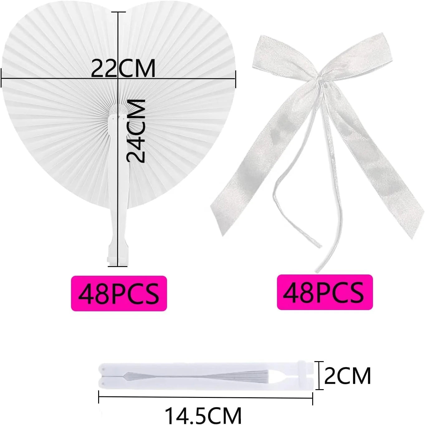 1 Wedding party, wedding decoration set includes 48 bows and 48 hand fans antenna bows car bows with foldable hand fans