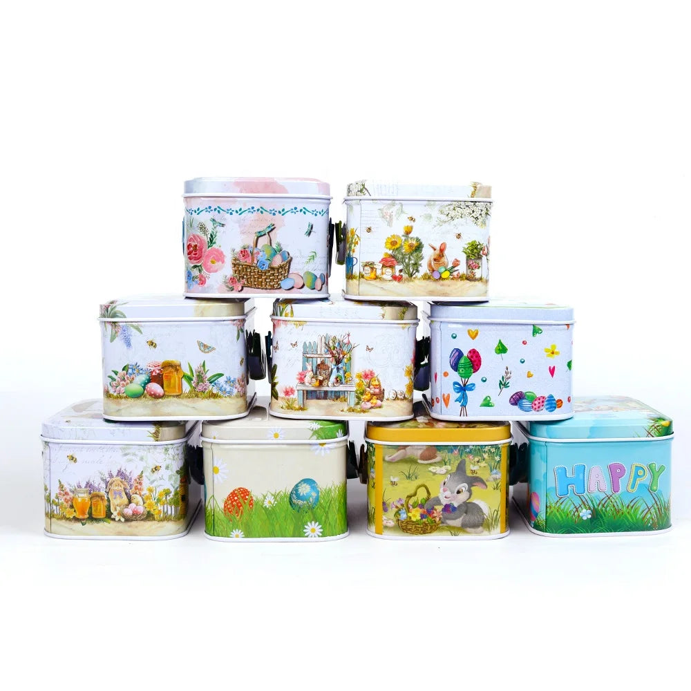 Easter and Thanksgiving 3 Metal Biscuit Box Tin Can Candy Box with Lid Food Biscuit Snacks Easter Bunny Metal Gift Box