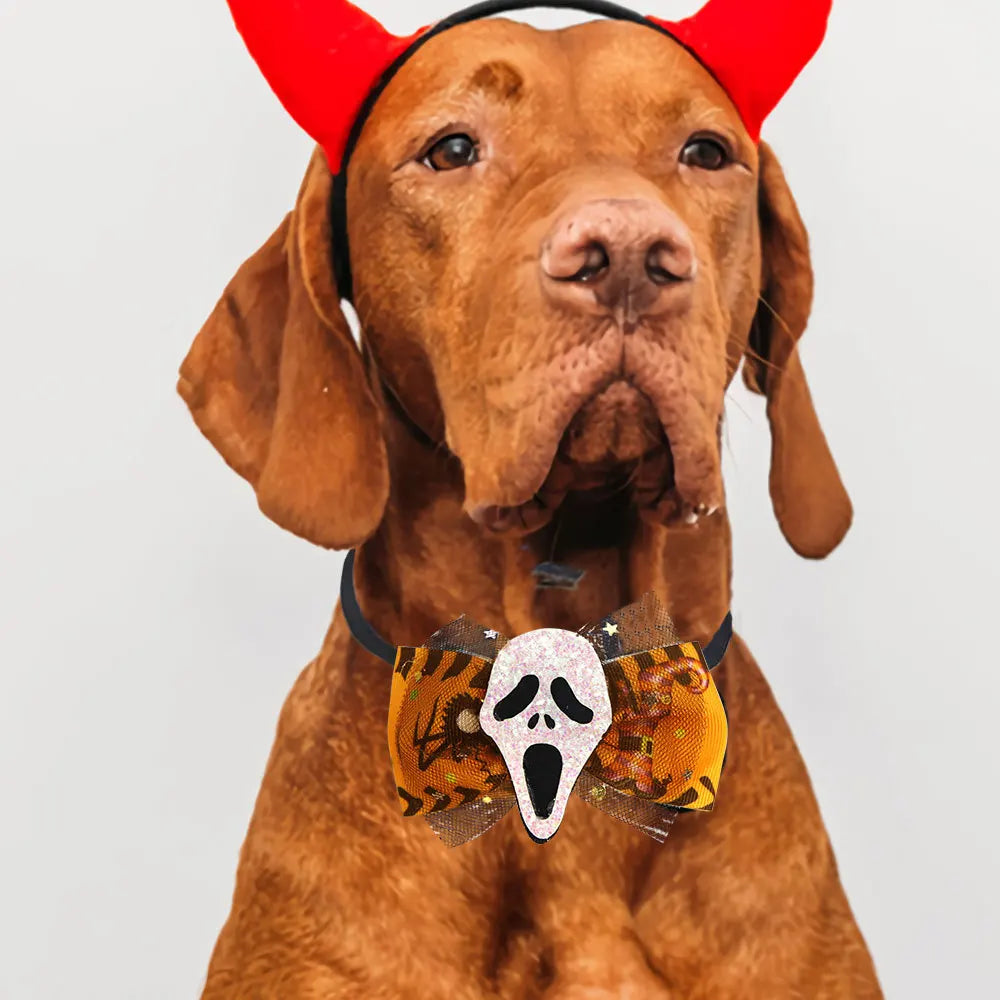 Halloween & Death Day Pet Set Halloween Pet Bow Collar Weird Atmospheric Neck Bow Scarf Pet Accessories Adjustable Dog Cat Bow Tie