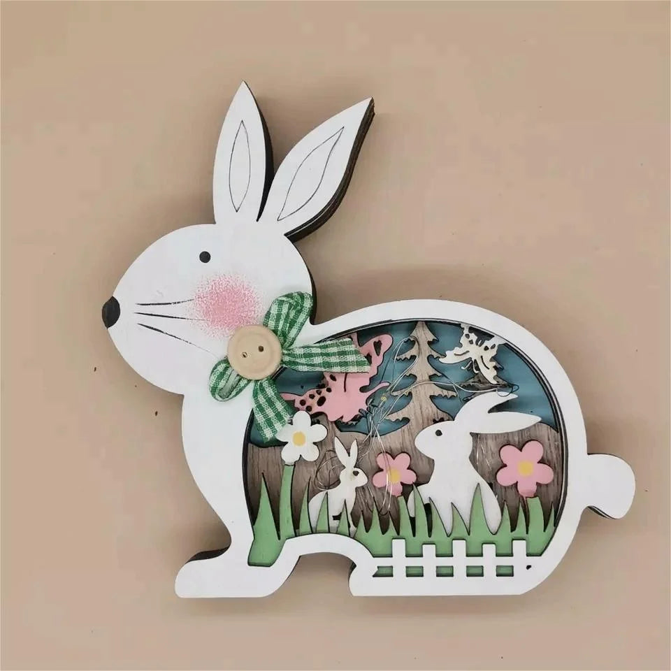 Páscoa e Ação de Graças 3 Novos Enfeites de Coelho de Cor Luminosa para Escritório em Casa Decoração de Páscoa com Diodo Emissor de Luz para Páscoa Artesanato em Madeira Iluminação de Coelho de Madeira 