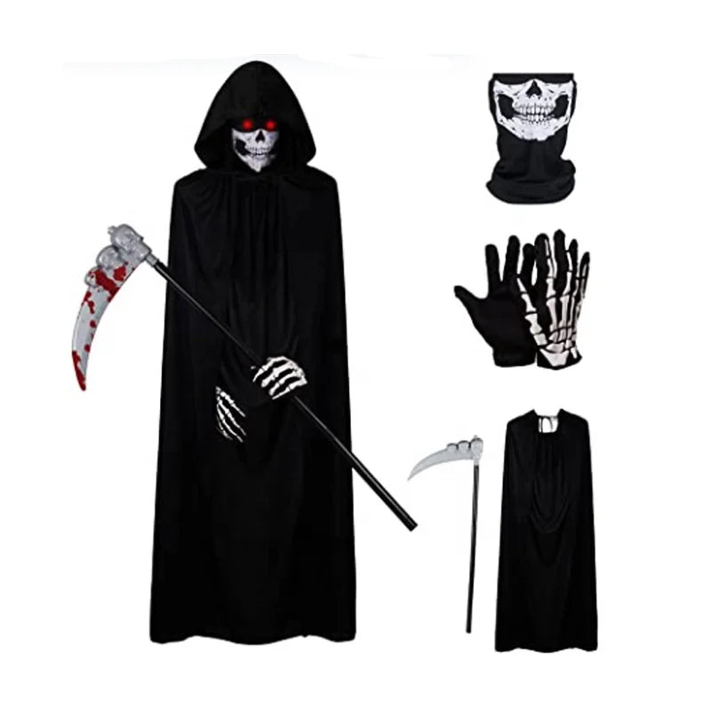 Halloween & Day of the Dead Party Adult Reaper Black Cape Cosplay Party Cosplay Ghost Accessory Set Halloween Costume Prop Set