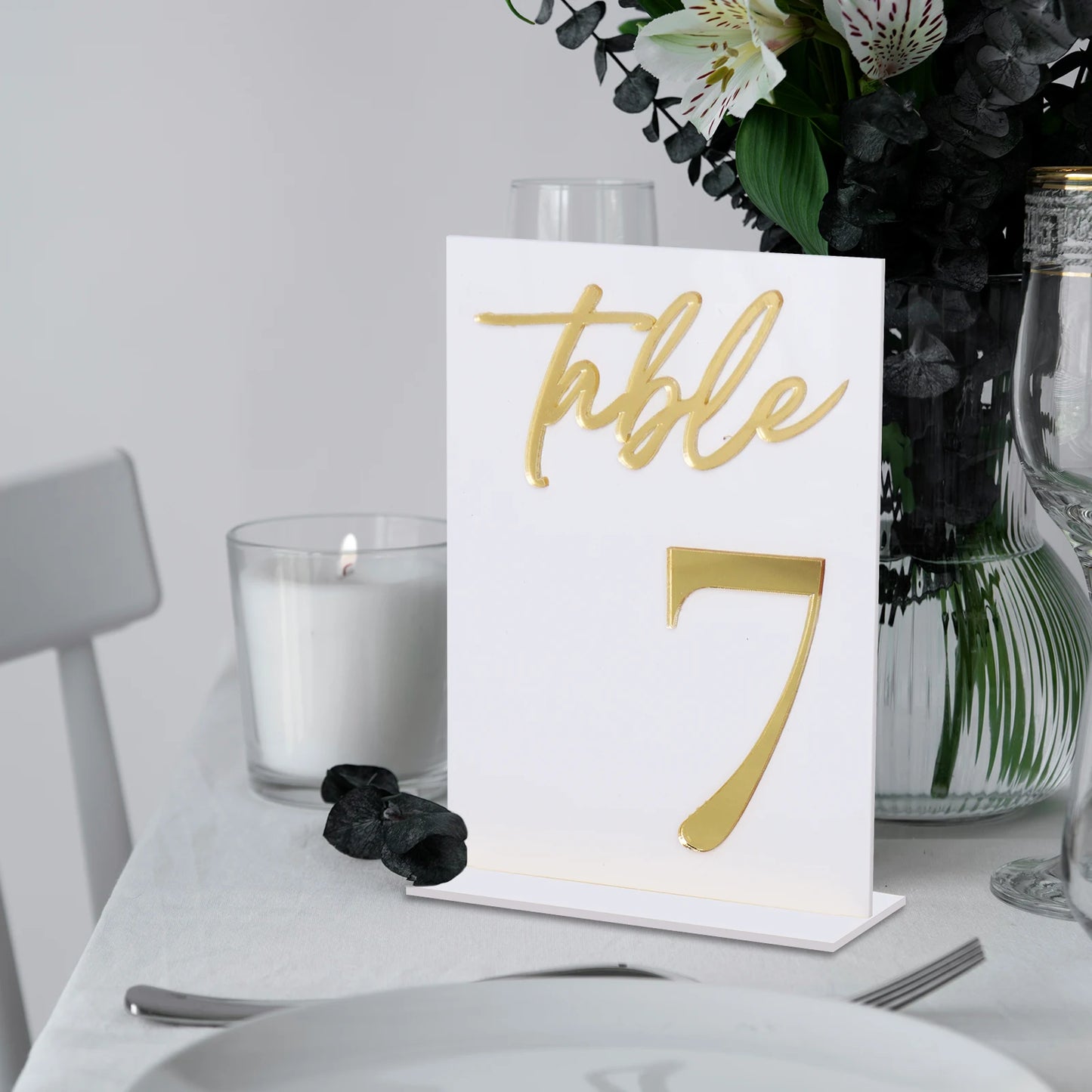 1 wedding party 5 * 7 inch 3D acrylic table number and bracket wedding reception party restaurant ornament gold table number logo