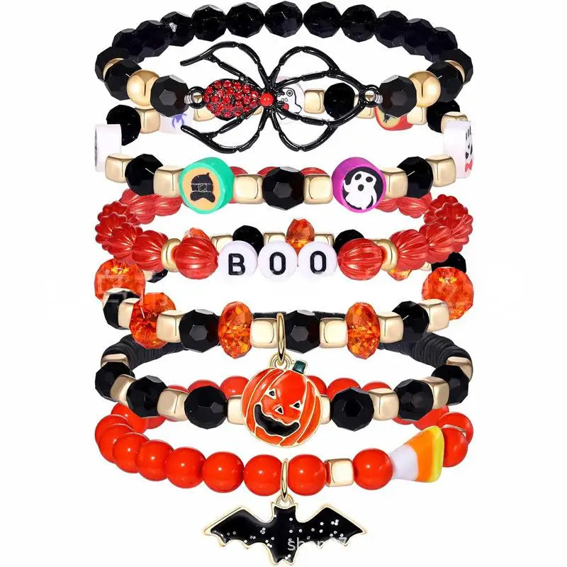 Halloween & Death Day Pafu Halloween Bracelet Ornaments Custom DIY Beads Bohemian Layered Bracelet Set Friendship Bracelet Girls & Girls Gifts