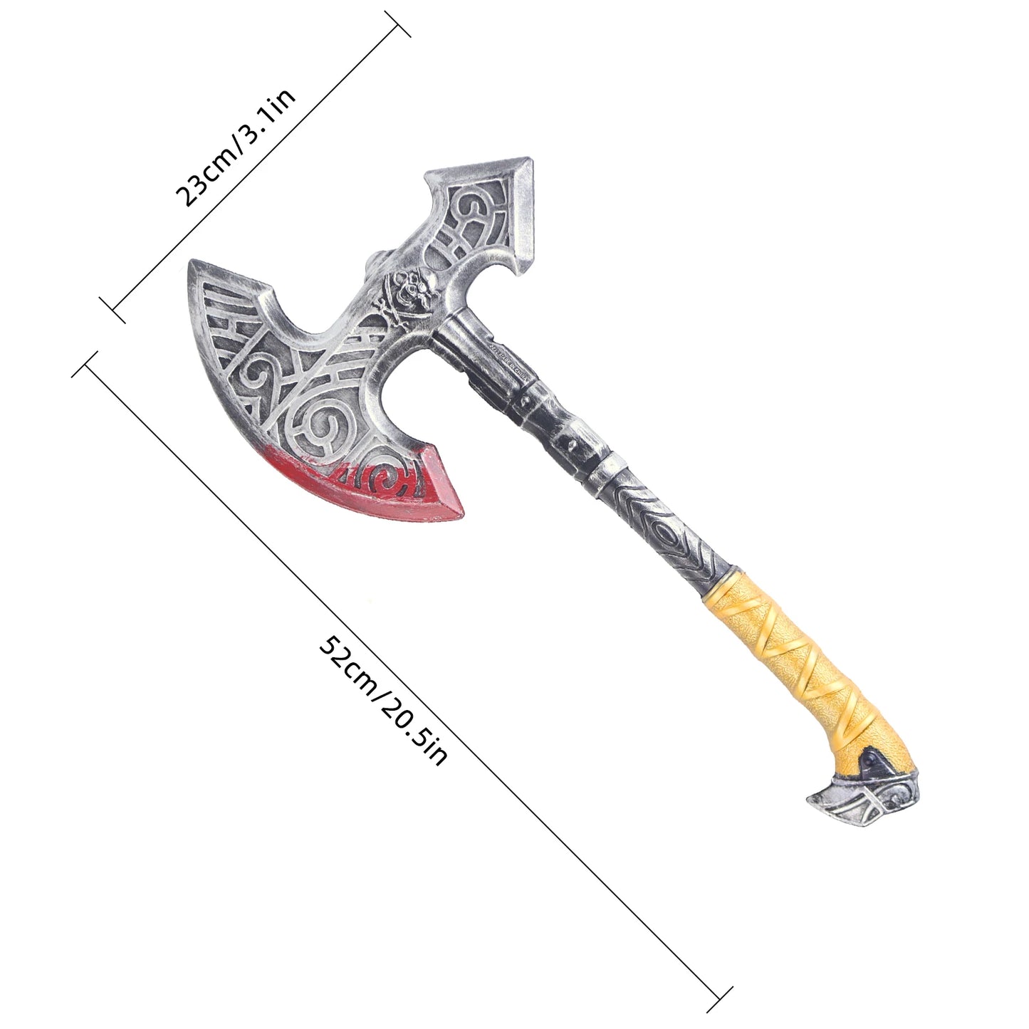 Halloween e Dia dos Mortos 52*23 cm Adereços de Halloween para brincadeiras de terror Machado sangrento Show Suprimentos para festa Machado medieval de plástico brilhante metálico de Halloween 