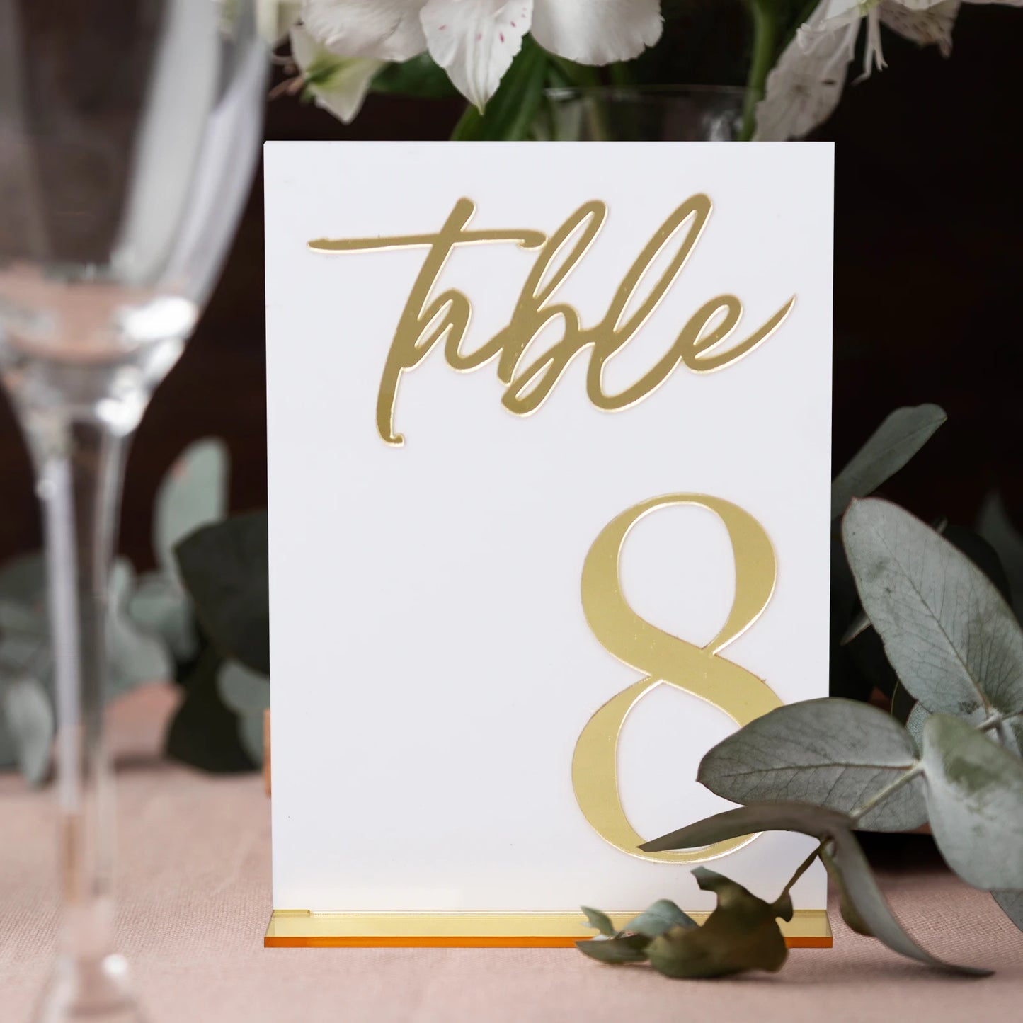 1 Wedding party 5 * 7 inch 3D acrylic table number and stand Wedding reception party Restaurant menu Photo logo Gold table number and base logo