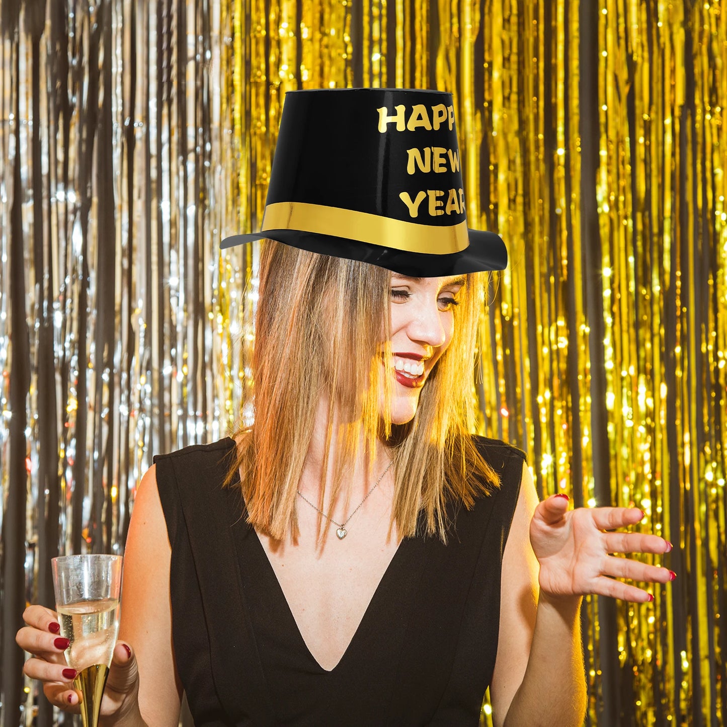 48 Silver Black Gold New Year's Hats Noise Maker 2025 New Year's Eve Party Favorites Photo Gifts 2025 New Year's Hats &amp; Trumpets 
