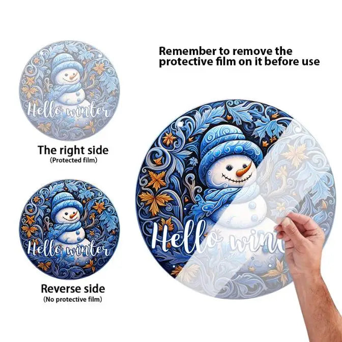Round acrylic art sign plaque Christmas Day decoration greeting snowman hanging sign Christmas home window wall decoration