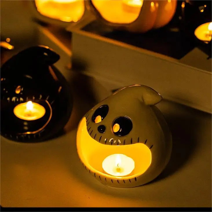 Halloween & Day of the Dead Party Decoration Multifunctional Tabletop Decoration Ghost Candlestick Ceramic Candlestick