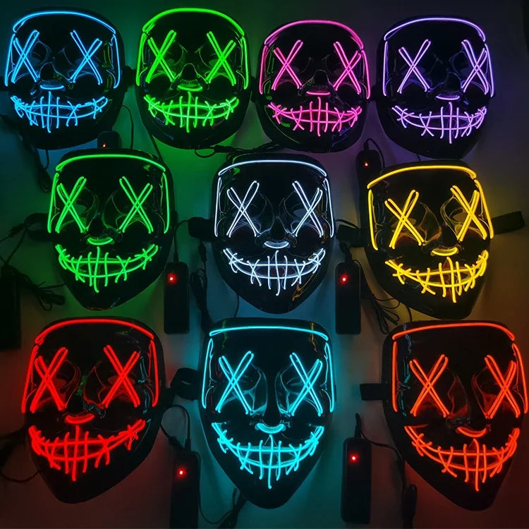 Halloween & Death Day Light Up Vendetta Neon Halloween Carnival Bar Night Party Light Emitting Diode Strips Scary Mysterious Killer Halloween Light Emitting Diode Clown Mask
