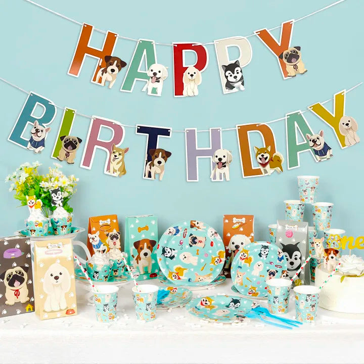 Birthday Party 2 Pet Birthday Party Supplies Tableware Set Pet Dog Children's Theme Disposable Cardboard Cup Napkin Dog Birthday Party Ornaments