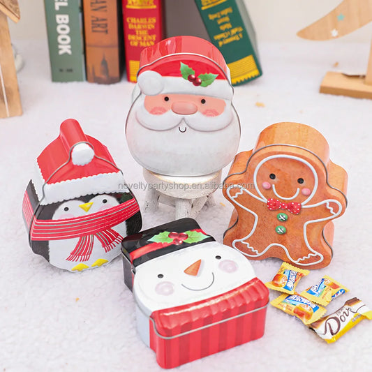 Novelty Christmas Cookie Tools Gingerbread Man Santa and Cartoon Snowman Tin Box Holiday Ornaments Candy Storage