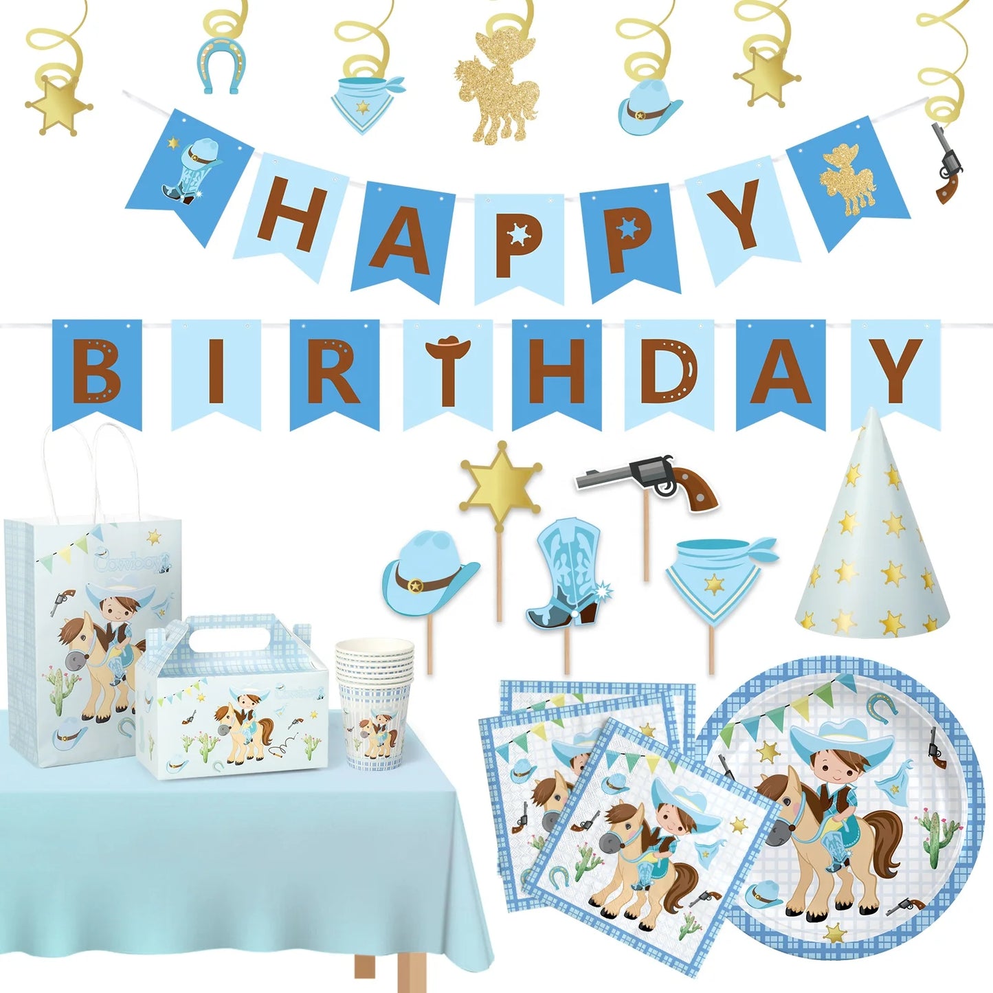 Birthday Party 2 Cowboy Children's Birthday Decoration Western Party Ornaments Supplies Western Cowboy Horse Birthday Set Wild Western Cowboy Birthday Decoration