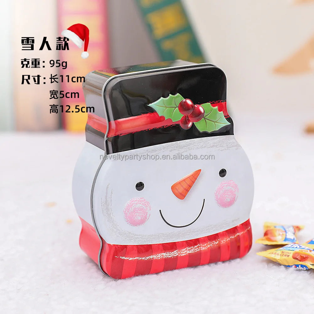 Novelty Christmas Cookie Tools Gingerbread Man Santa and Cartoon Snowman Tin Box Holiday Ornaments Candy Storage