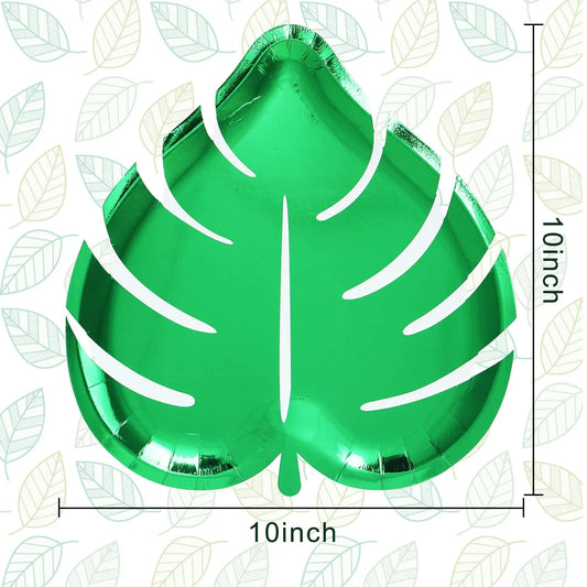 10 Party Ornaments Disposable Cutlery Picnic Accessories 3pcs Turtle Leaf Board Tropical Paper Plate