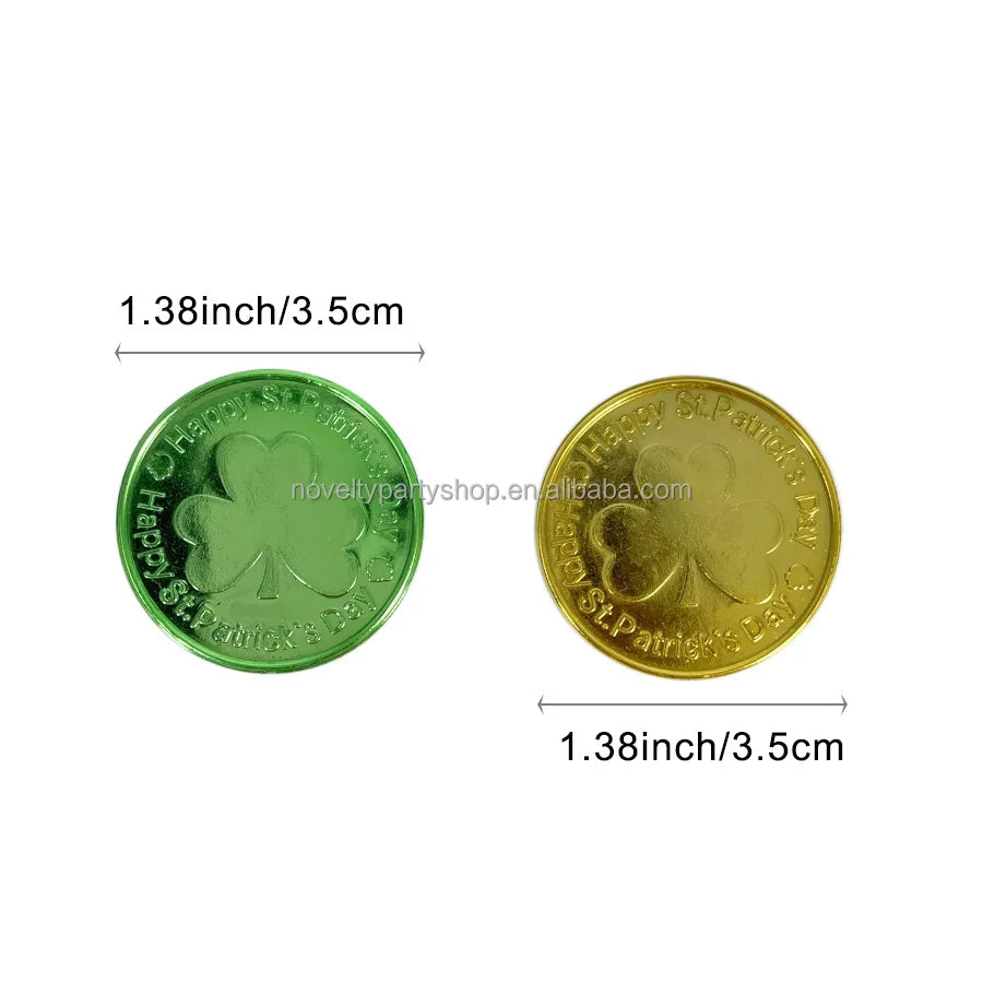 Halloween & Death Day Novelty Mini St. Patrick's Day Plastic Gold Green Lucky Coin 3 Leaf Clover Coin Clover Goblin Coin