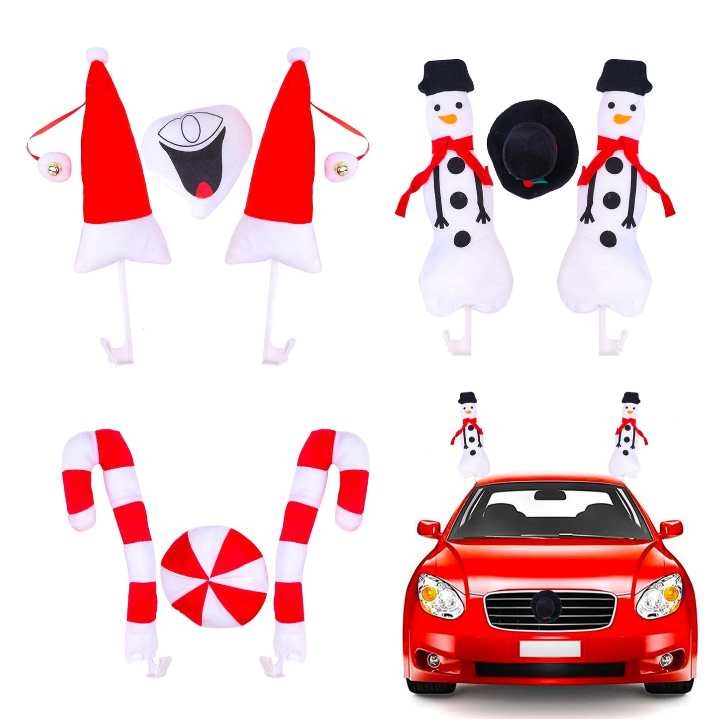Christmas car decorations candy cane antlers nose car decorations christmas car costumes windows antlers santa hat with smiley face