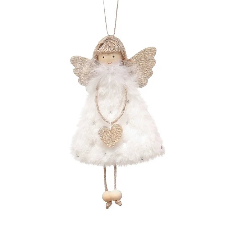 Christmas plush doll with wings heart snow necklace different styles colorful fairy doll with Christmas decoration