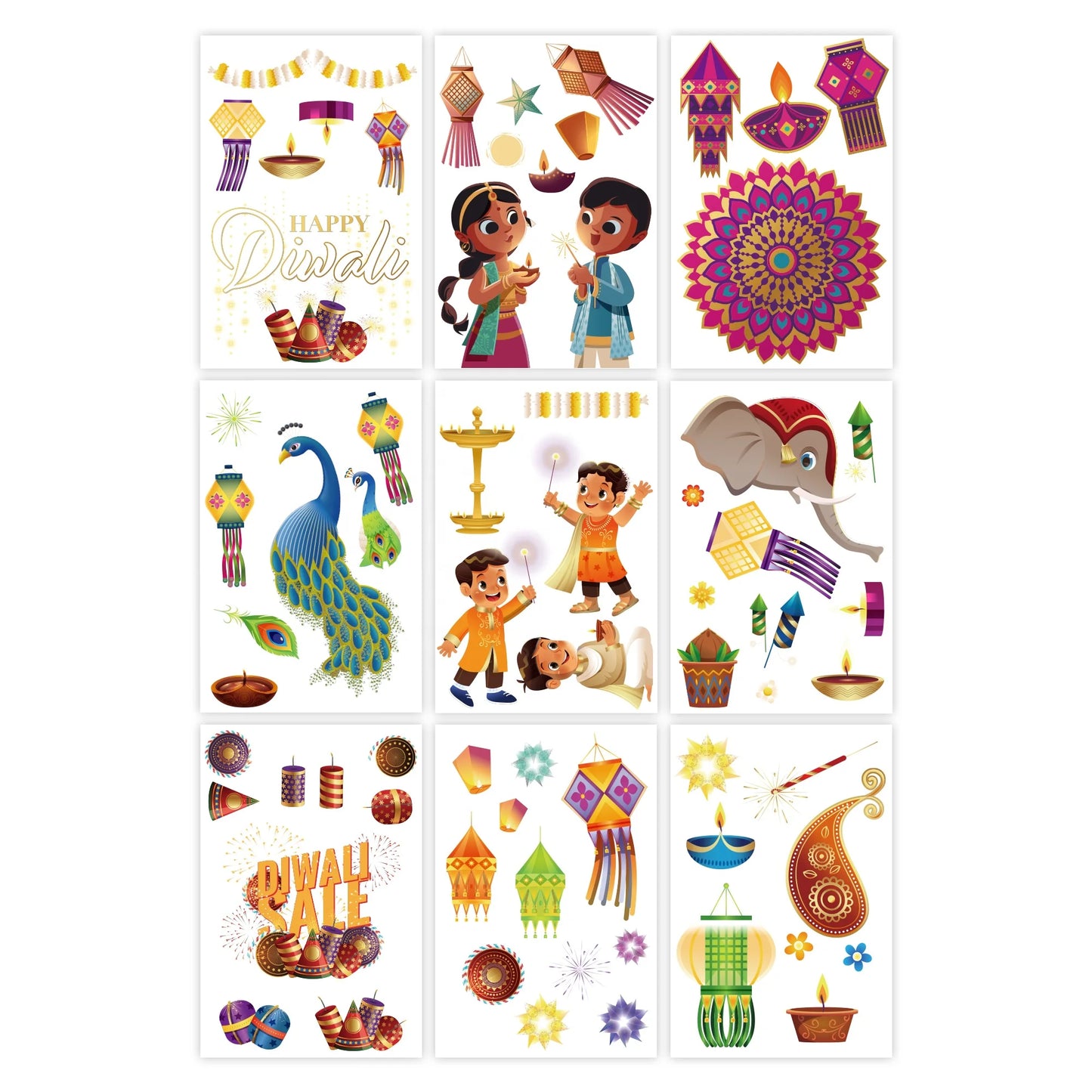Halloween & Day of the Dead 9 Diwali Window Stickers Diwali Stickers Removable Diwali Window Stickers Plastic Window Stickers Decoration