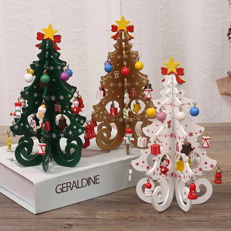 Wooden Mini Christmas Tree Mini Desktop 3D Christmas Ornament Holiday Party Home Desktop Decoration Small Christmas Tree
