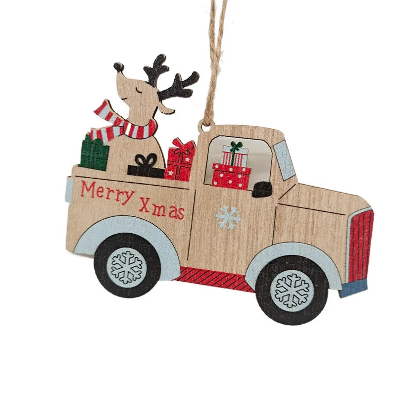 New Wooden Christmas Tree Snowman Santa Elk Hollow Pendant DIY Painted Christmas Wooden Ornament