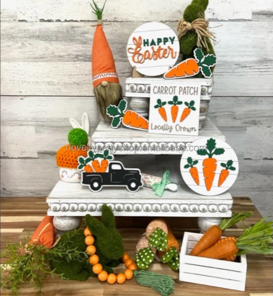 Easter and Thanksgiving 3 Novelty Easter Decorative Layered Tray Decorative Carrot Patch Carrot Truck Happy Easter Mini Sign