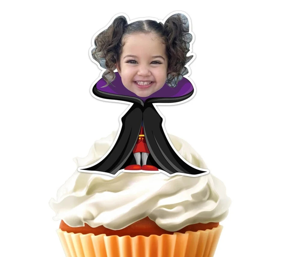 Halloween e Dia dos Mortos 12 peças Padrão Personalizado Festa de Halloween Decoração de Aniversário Rosto Personalizado Foto Cupcake Chapéu Alto Personalizado Cupcake Chapéu Alto de Halloween 