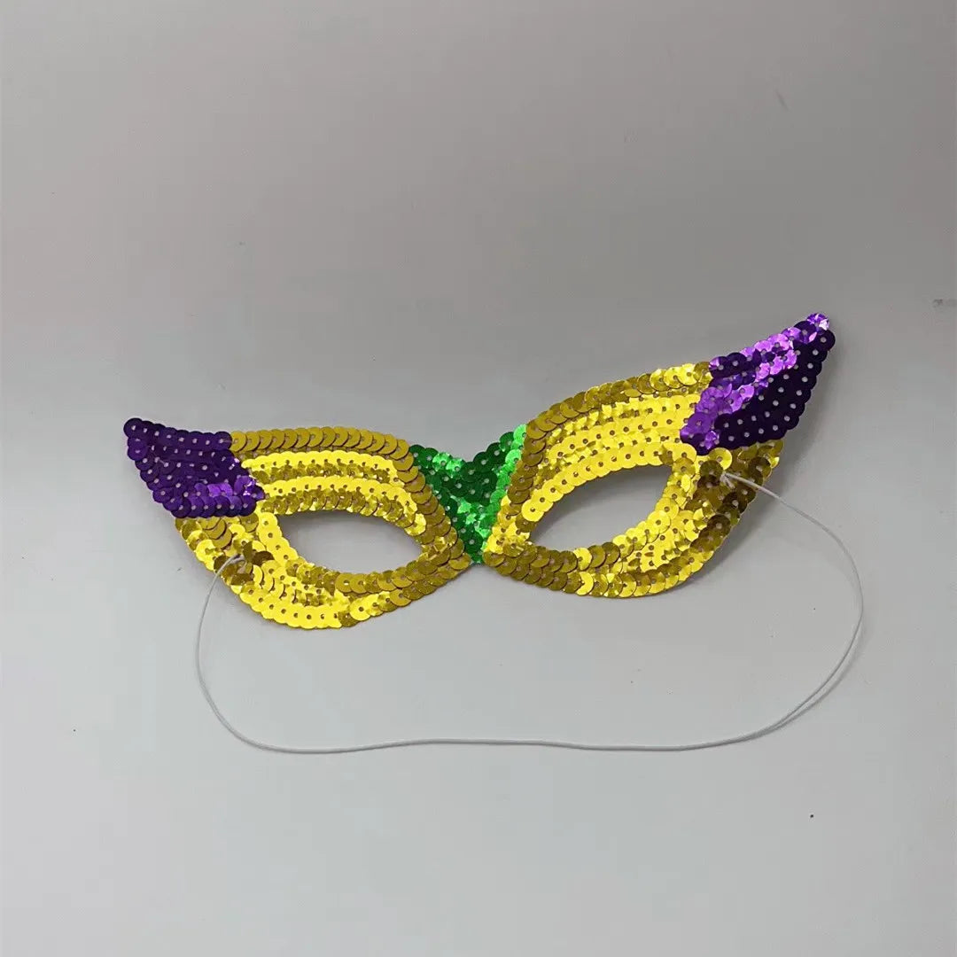Carnaval Carnival Ball Gold Green Purple Sequin Half Face Mask Brazilian Carnival Mask Leather Earring Set