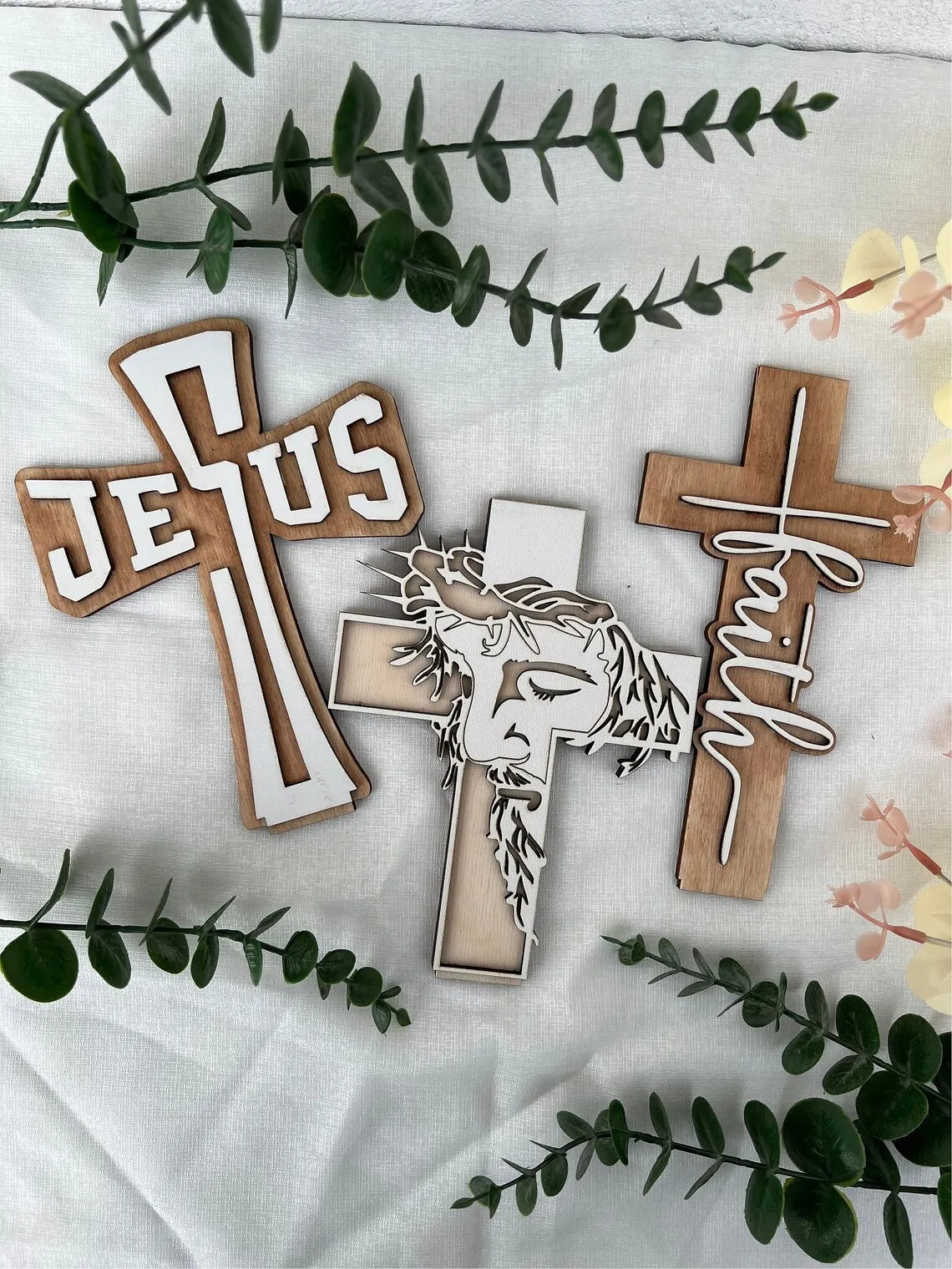 Easter and Thanksgiving 3 Decoration Christian Jesus Sign Religious Cross Plywood Garden Decoration Name Printing Wooden Easter Home Decoration