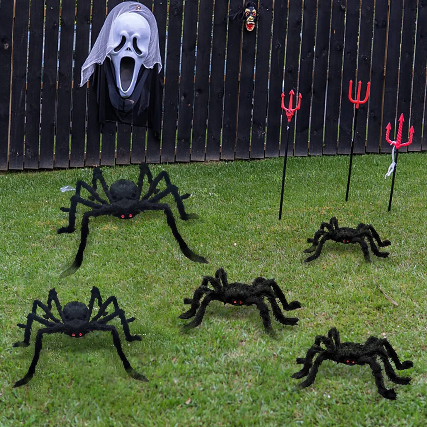 Halloween & Death Day 30cm Halloween Home Decor Yard Porch Ornaments Haunted House Realistic Artificial Spider Black Plush Halloween Giant Fake Spiders