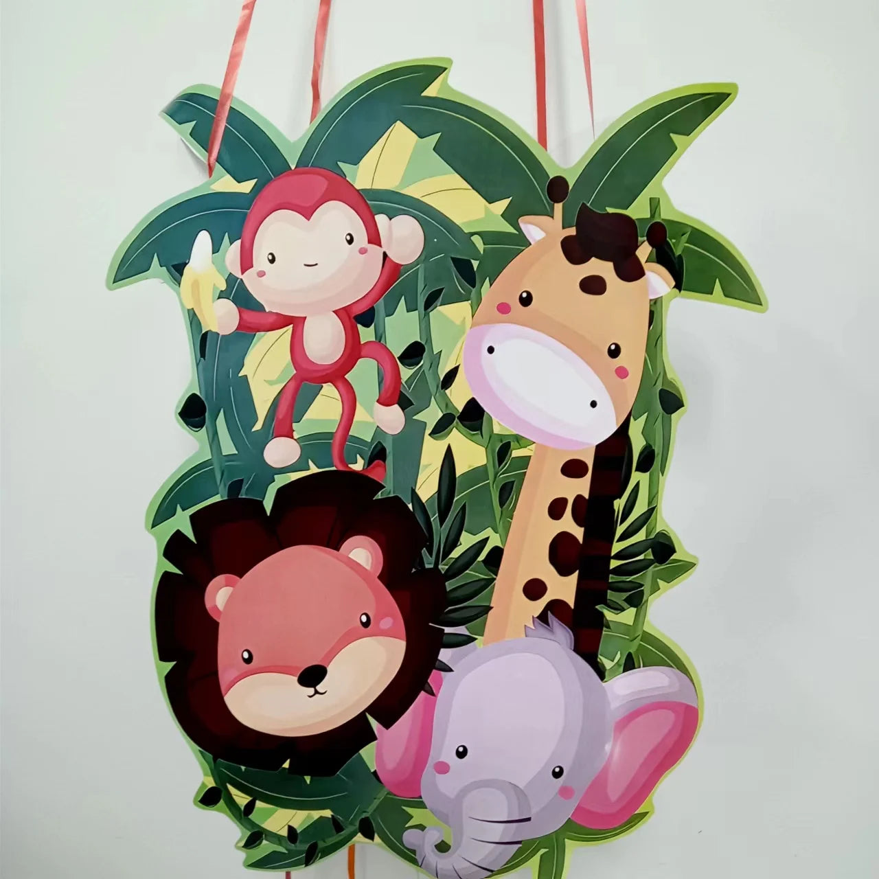 Animal Theme Children Foldable Piñata Charming Happy Decoration Hanging Party Supplies Propz Pulled String Paper Piñata