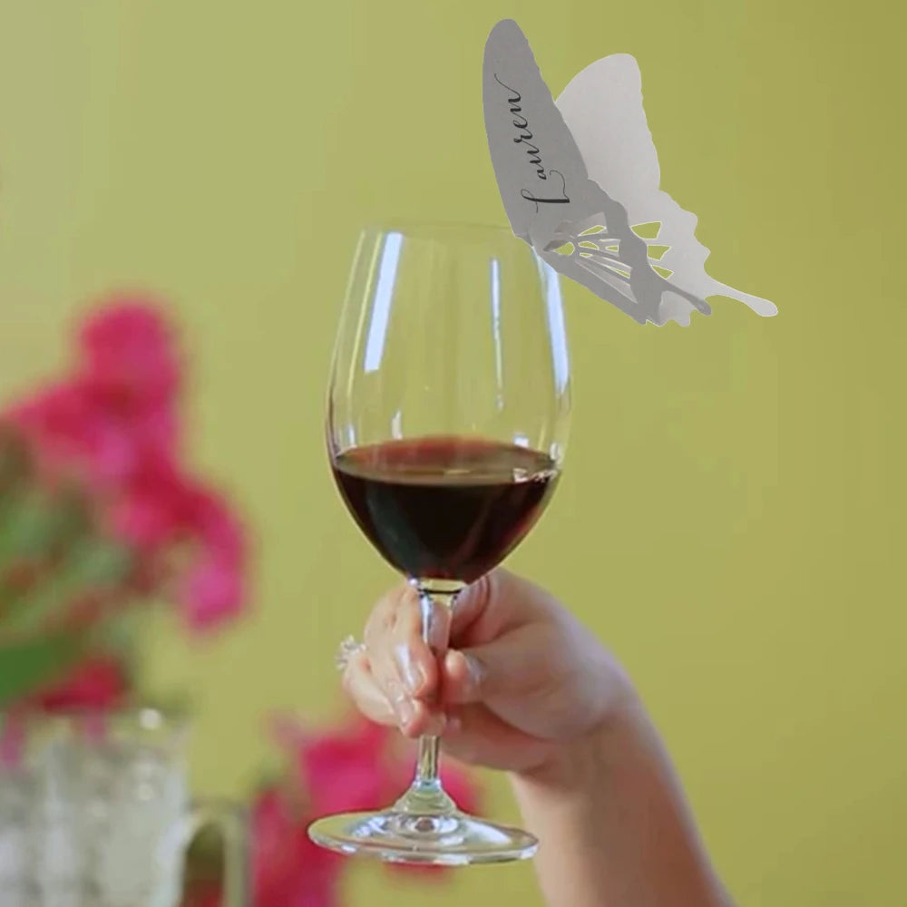 Carnaval Novelty Hollow Design Wine Glass Decoration Valentine's Day Wine Glass Identification 3D Butterfly Wine Glass Location Card