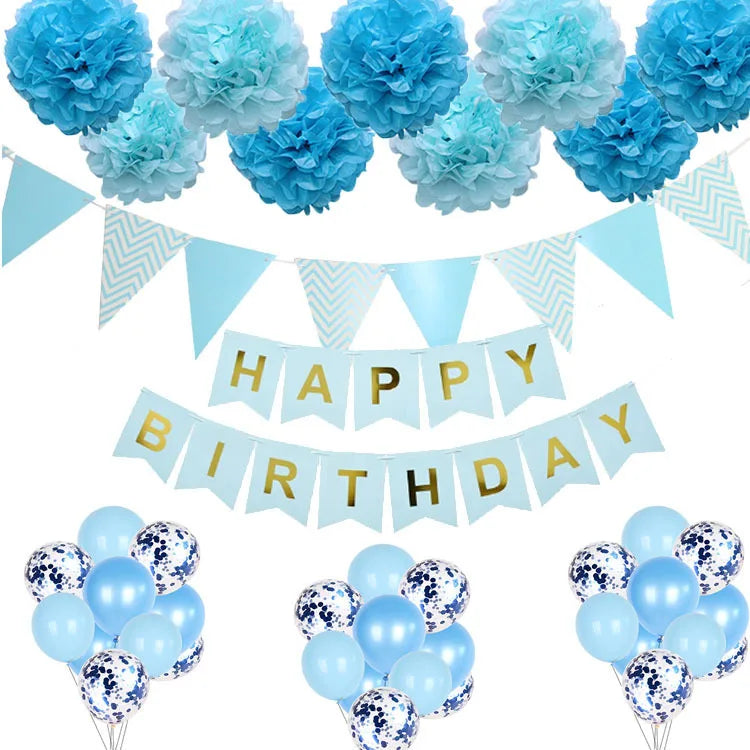 Birthday Party 2 Decorative Supplies Paper Flower Ball Pennant Happy Birthday Party Decorative Set