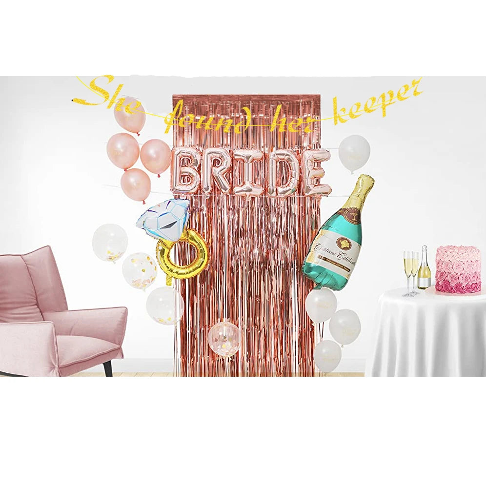 Bachelorette Party 1 Bridal Shower Rose Gold Party Decoration Rose Gold Curtains Bridal Window Sash Balloons Gold Confetti Bachelorette Party Decoration Kit