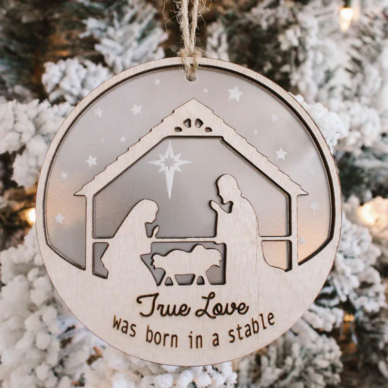 Wooden silent night Christmas tree decoration handmade 2 layer wise man Christmas scene Christmas pendant