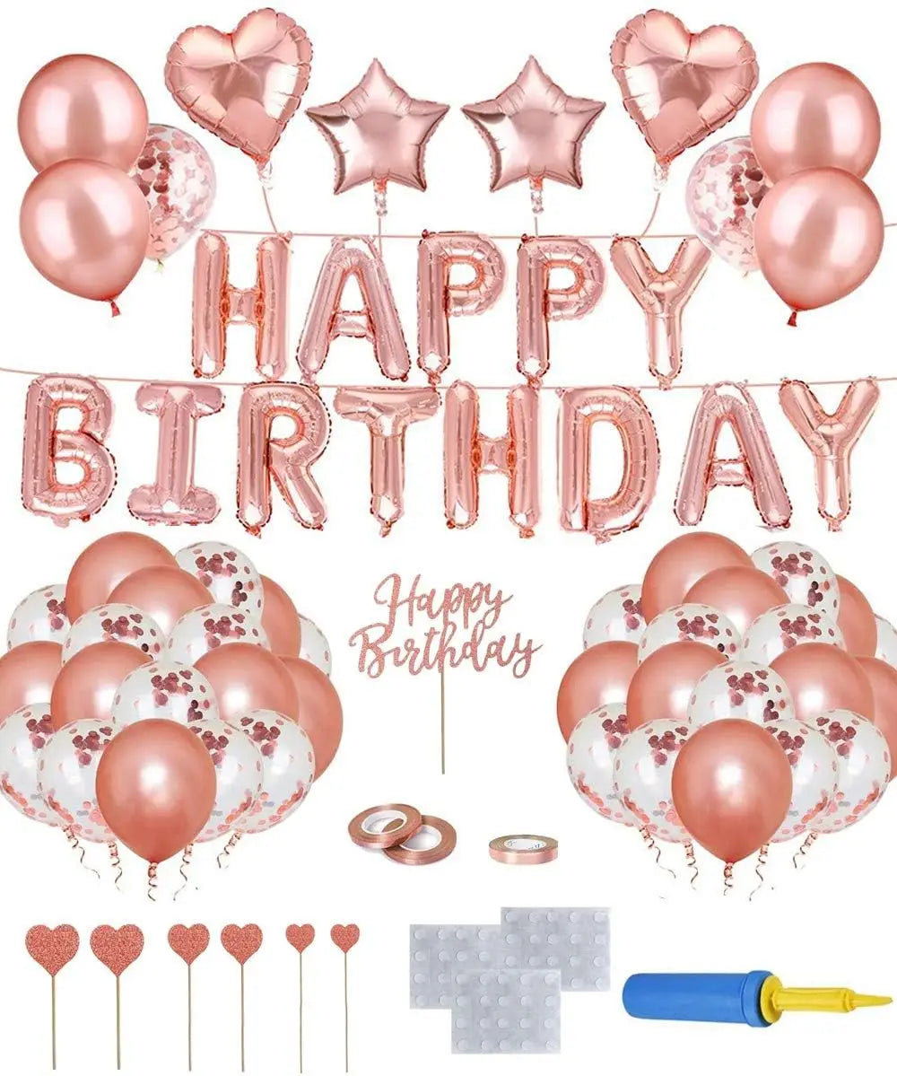 Birthday Party 2 Rose Gold Happy Birthday Foil Balloon Happy Birthday Party Decoration Set