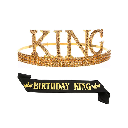 Birthday Party 2 Boy Crystal King Crown Novel Birthday Decoration with Golden Birthday King's Window Birthday Boy