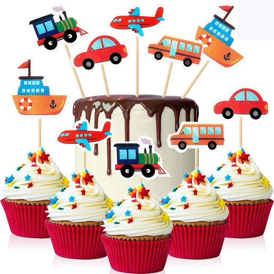 Birthday Party 2 Cake Decorations Car Bus Train Airplane Boat Cake Top Hat Transport Cake Top Hat