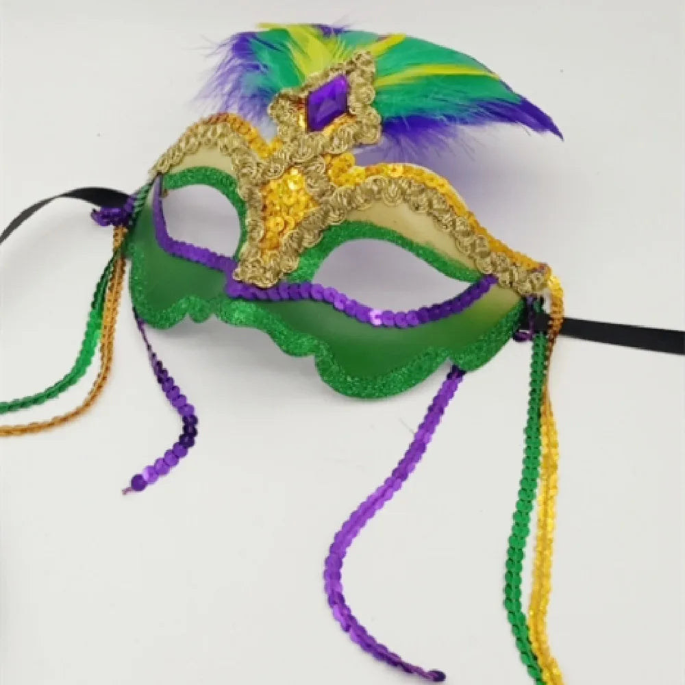 Carnaval Hot Sale Feather Painting Dusting Gold Green Purple Fringed Mask Carnival Party Carnival Mask