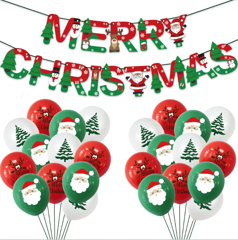 2025 Santa Claus Christmas Tree Paper Banner Balloon Set Christmas Party Decoration Set