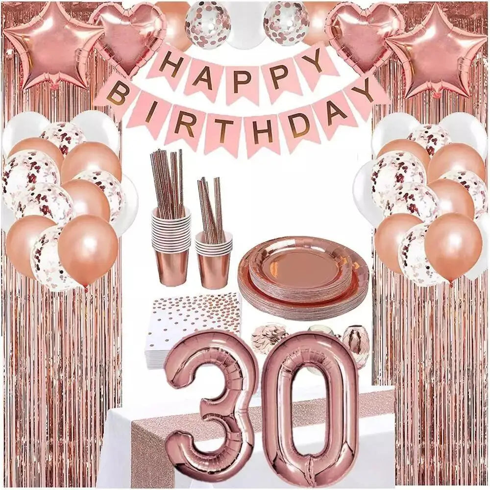 1 Wedding Party, Rose Happy Birthday Aluminum Foil Balloon Wedding Birthday Baby Shower Graduation Rose Gold Birthday Party Decoration Set