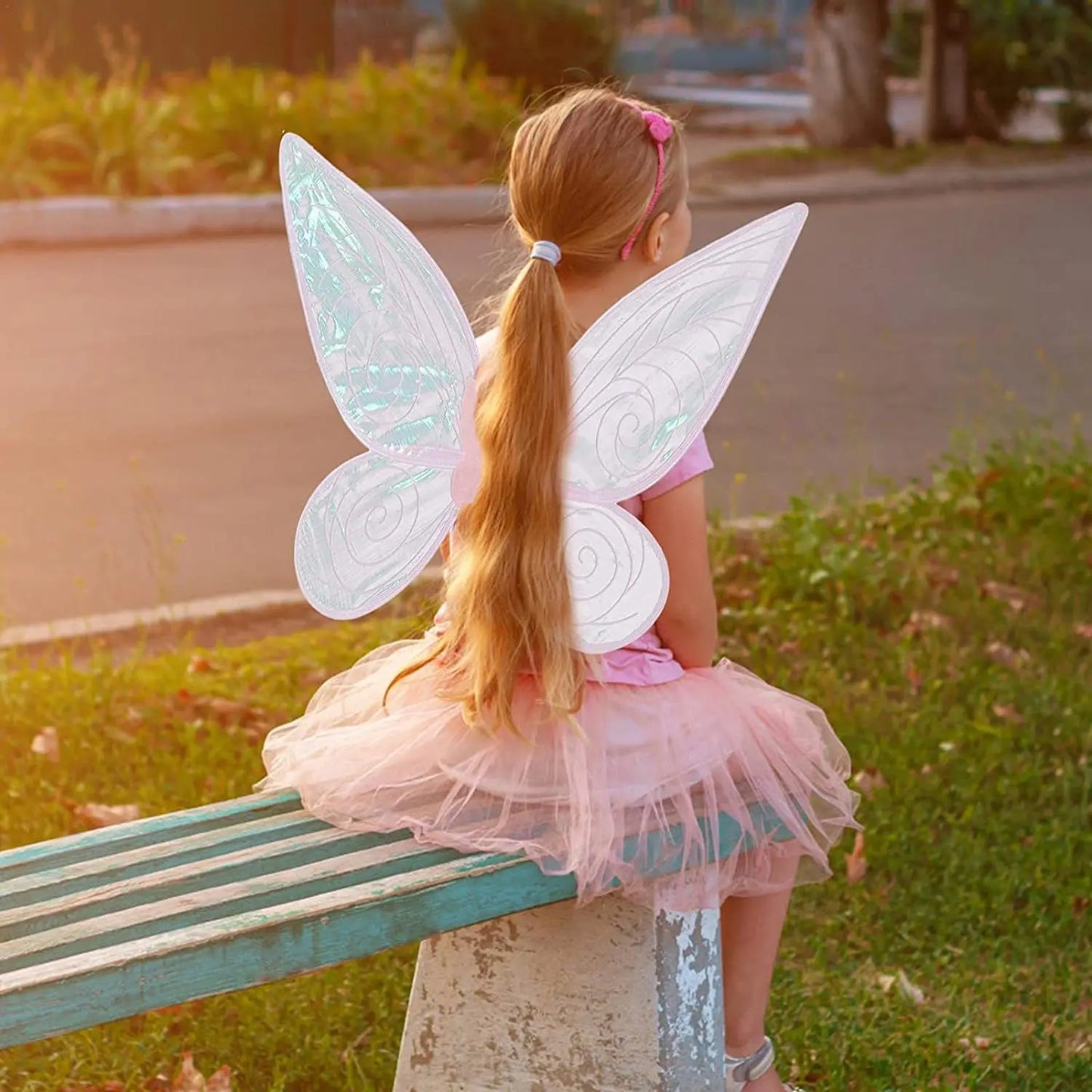 Kids Fairy Wings Dress Up Angel Wings Costume Cosplay Party Skirt Fairy Wand Set