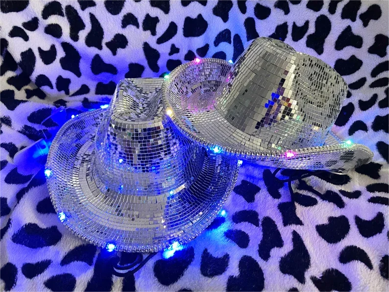 Halloween & Death Day Light Emitting Diode Disco Full Mirror Cowgirl & Boy Hat Birthday Bach Disco Cowgirl Hat Bridal Party Cowgirl Hat