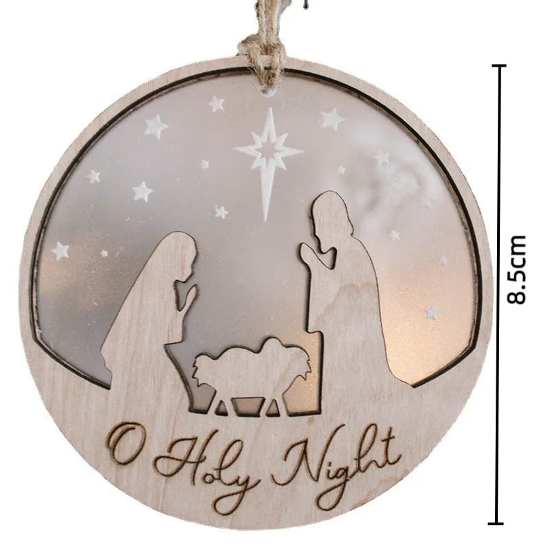 Wooden silent night Christmas tree decoration handmade 2 layer wise man Christmas scene Christmas pendant