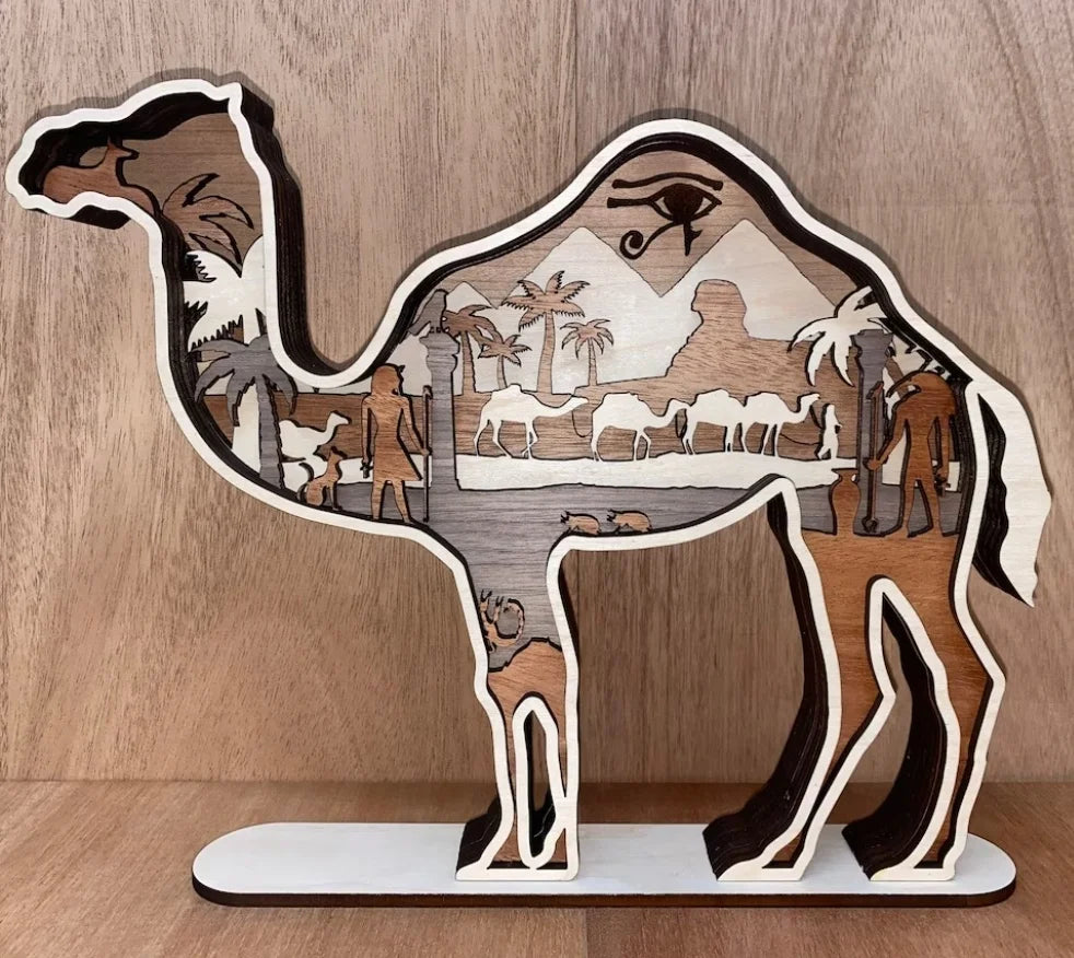 Wooden crafts, custom design multi-layer laser cut bear decoration Christmas cross decoration multi-layer camel decoration multi-layer wooden wall art