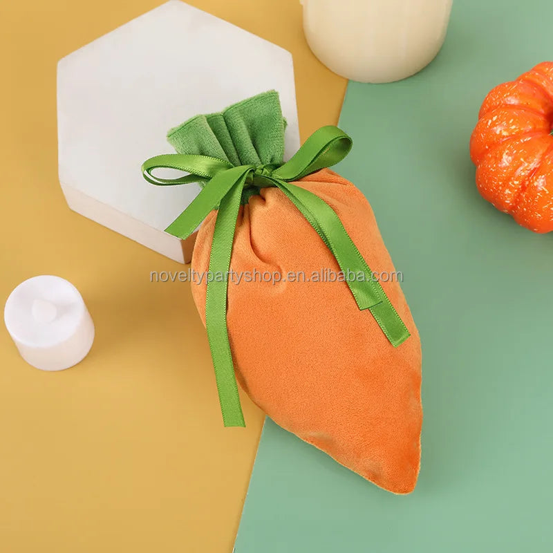 Easter and Thanksgiving 3 Novelty Easter Carrot Gift Drawstring Bag Party Velvet Bag Easter Carrot Bag