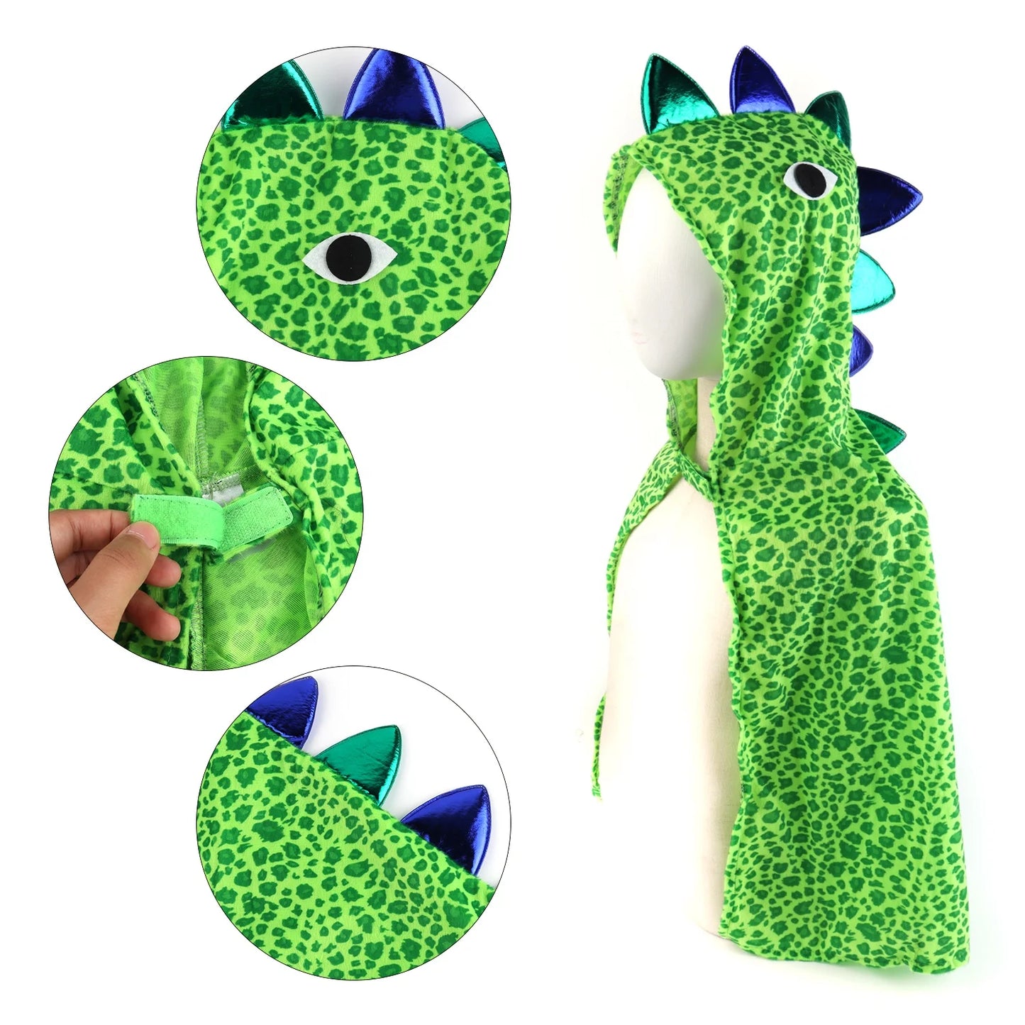 Fantasia infantil de Halloween com capuz e capa de dinossauro para cosplay e festa de Halloween, maquiagem de dinossauro, dia da morte e dia da morte 