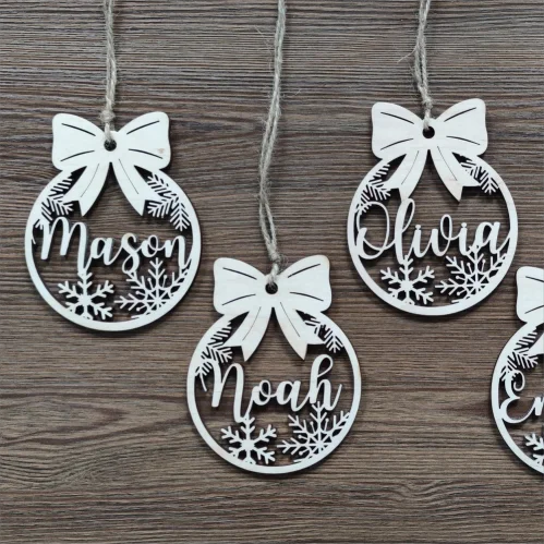 Personalized Christmas Tree Decoration Light Customized Wooden Christmas Decoration Laser Cutting Name Christmas Ornament Customized Gift Label