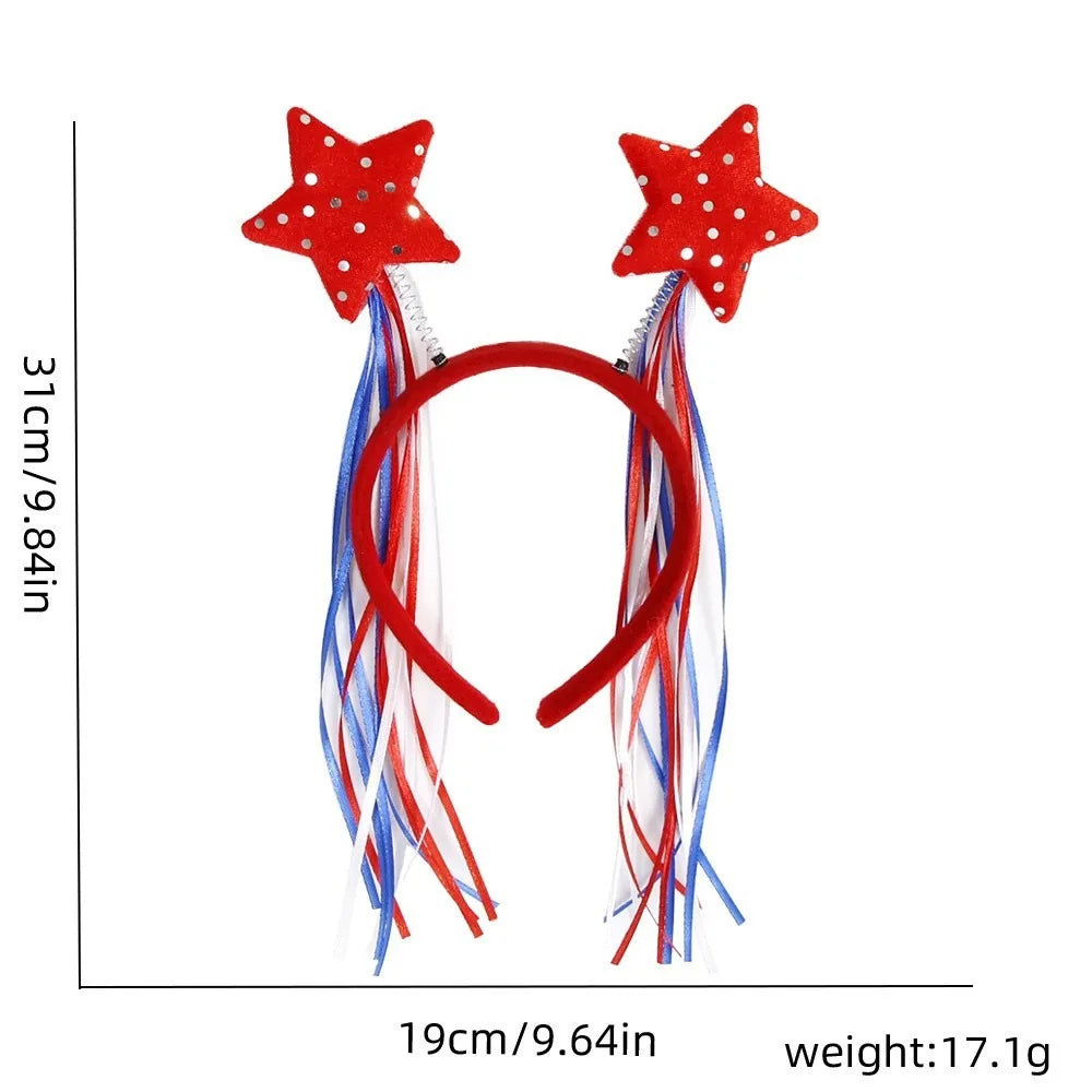 Independence Day July 4th Hair Accessories American Flag Pop Headband Heart-Shaped Fringe Holiday Hair Accessories Graduation Ceremony